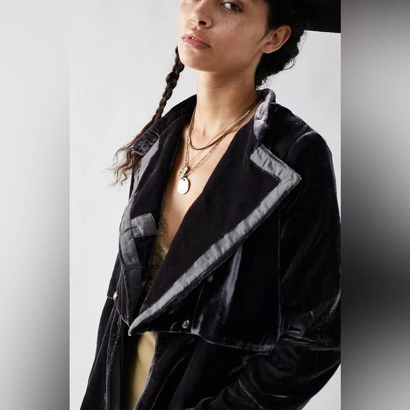 Free People Faye Velvet Jacket Military Style Ebony Grey Color NWT Sz Small $228 - Picture 5 of 5